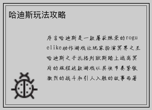 哈迪斯玩法攻略